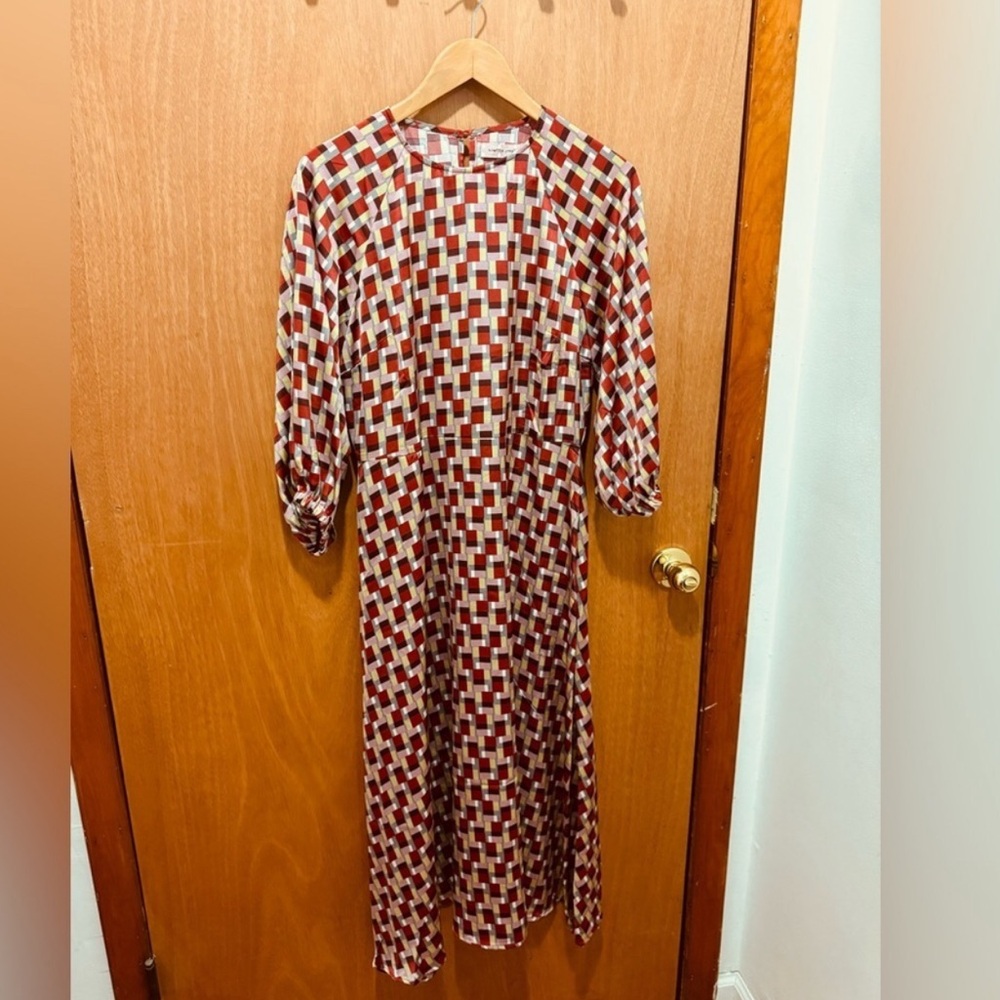 Women's Mini Dress in Burgundy and Cream Geometric Print